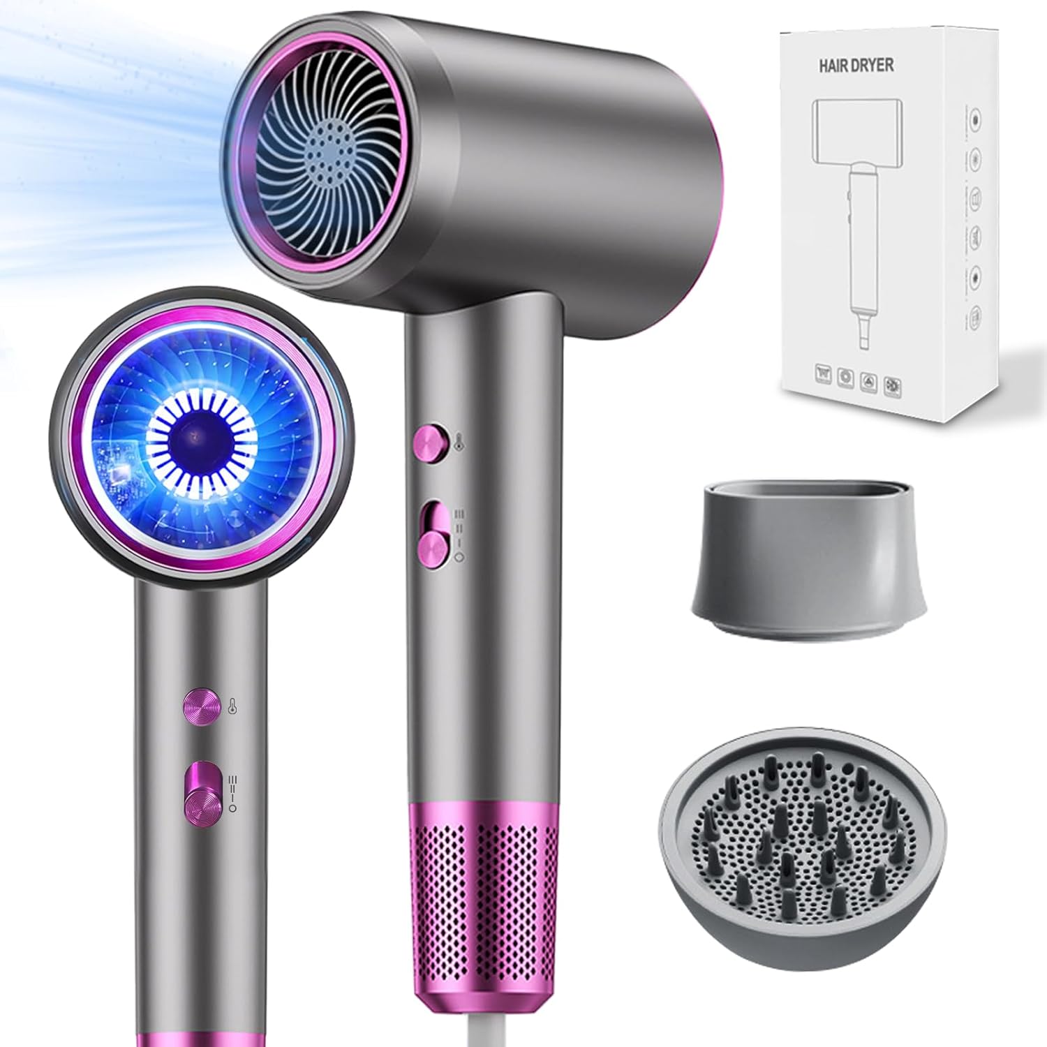 Diffuser Hair Dryer, professional ionic dryer with 1875W fast dry