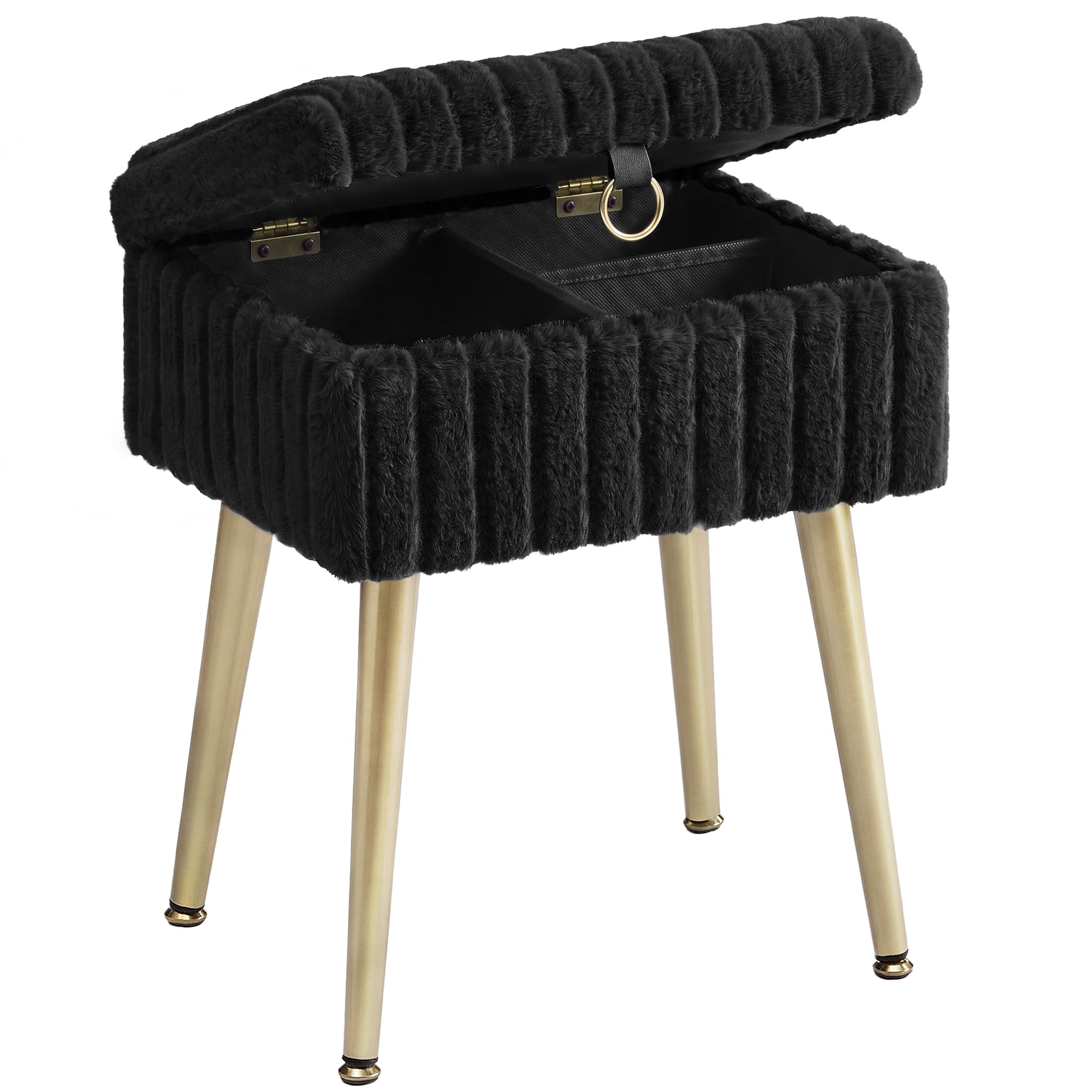 SONGMICS Vanity Stool Chair with Storage, Dressing Table Stool, Metal Legs
