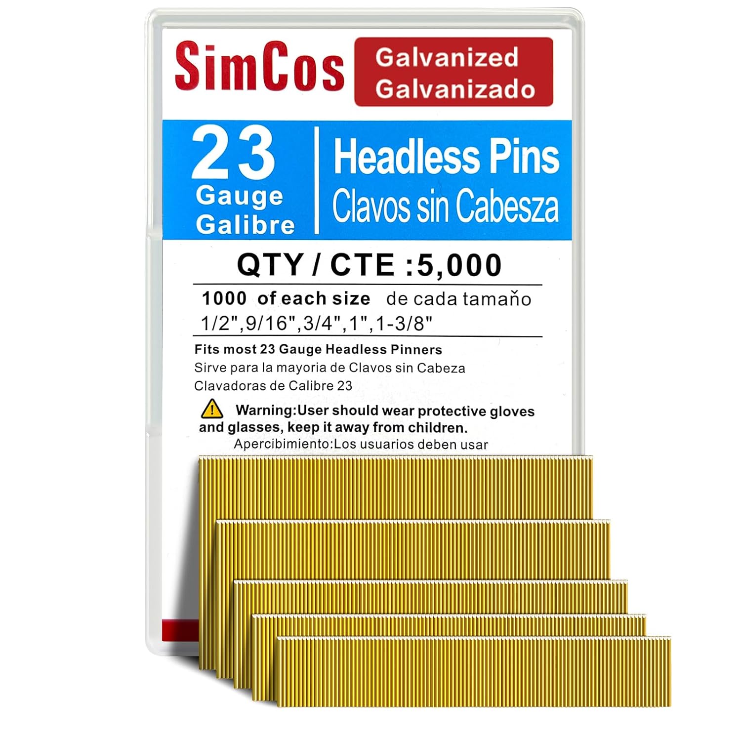 23 Gauge Pinner Nails 1/2"~1-3/8" Headless Pin Nails for 23 GA Pneumatic or Electric Pinner or pin Gun (1/2"+9/16"+3/4"+1"+1-3/8" -5000pcs)