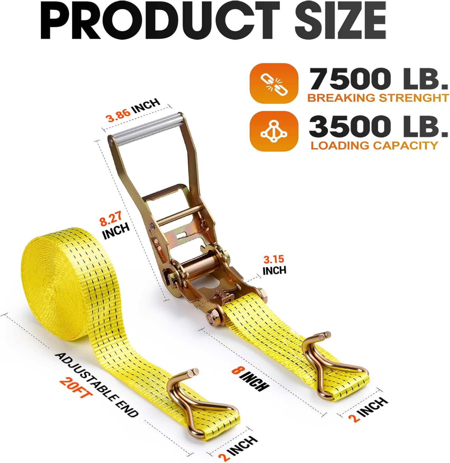 4Pack Ratchet Straps Heavy Duty-2 Inch x 20 Feet(7,500lb Break Strength), Tie-Down Ratcheting with J-Hook Cargo Straps Tiedown Ratchet for Moving and Transports with Trailers, Pickup, Flatbed Trucks - Image 2