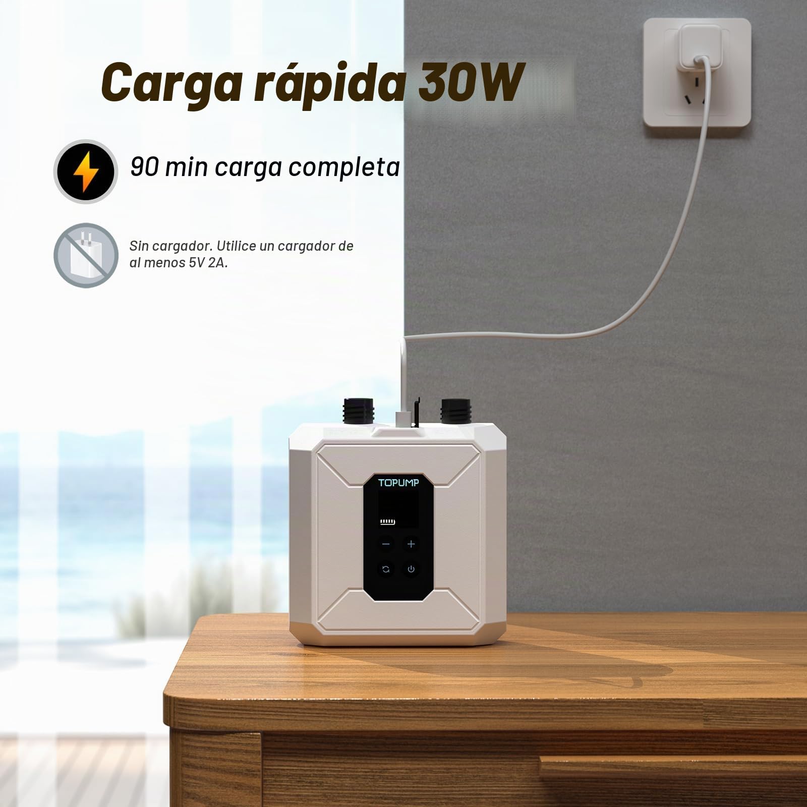 TOPUMP Bomba Eléctrica Padel Surf 20PSI Recargable | Batería, portátil, inflado y desinflado, doble etapa, apagado automático, para paddle surf, kayak, cometa, tienda hinchable