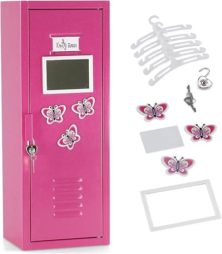 Emily Rose Opción de almacenamiento de ropa para muñecas de 18 pulgadas, armario escolar rosa brillante con toneladas de accesorios, armario de ropa