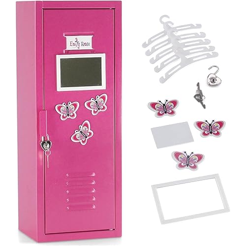 Emily Rose 18 Inch Doll Clothes Storage Bright Pink School Locker with TONS of Accessories | 18" Doll Clothing Closet - Includes Lock, Key & 5 Hangers | USA Business