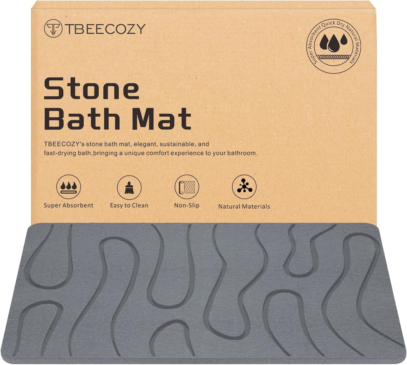 Stone Bath Mat, 24"x32" Large Size Diatomite Fast Drying Non Slip Stone Shower Mat, Super Absorbent for Bathroom & Kitchen, Multi-Use as Pet Mat, Easy to Clean, Gray