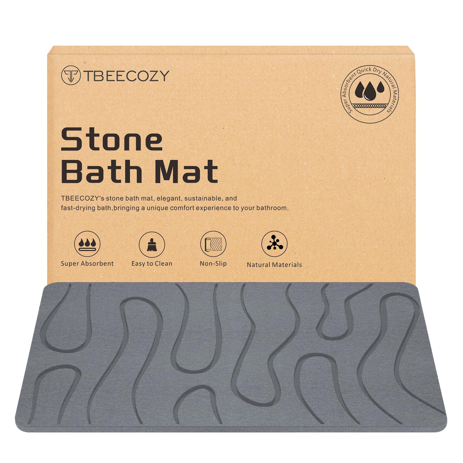 Stone Bath Mat, 24"x32" Large Size Diatomite Fast Drying Non Slip Stone Shower Mat, Super Absorbent for Bathroom & Kitchen, Multi-Use as Pet Mat, Easy to Clean, Gray