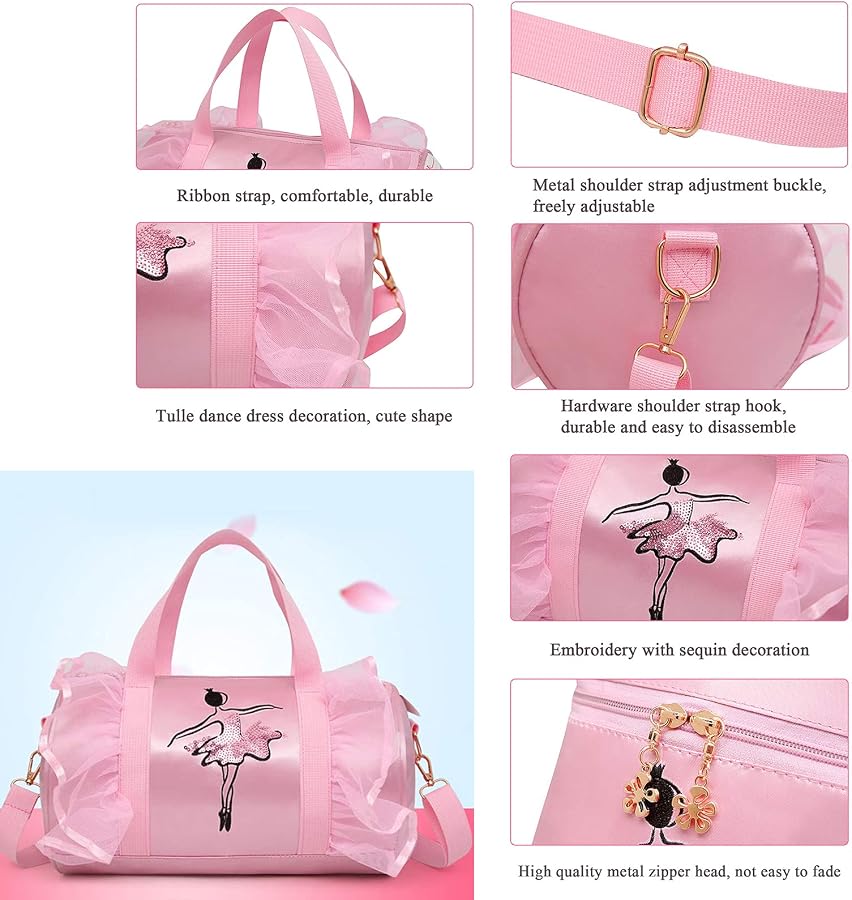 CXYANG Ballett-Schuhbeutel Make-up-Tasche – Rosa Mit Ballettschuh-Motiv | 20,3 X 7,6 X 5,1 Cm | Inkl. Haarschmuck | Geschenk Für Tänzerinnen
