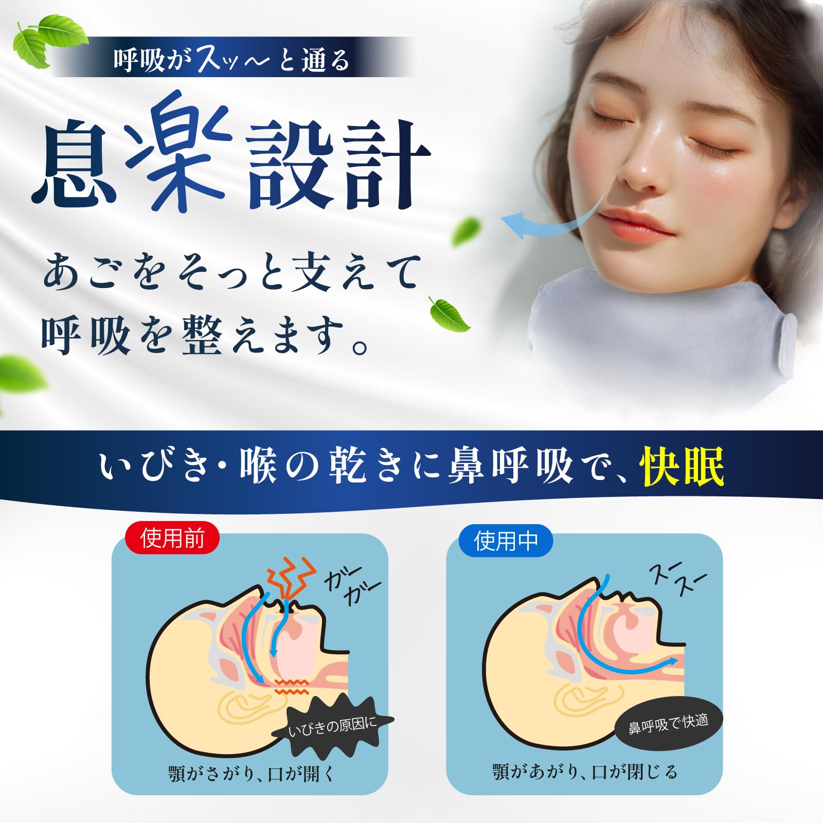 Amazon.co.jp: いびき防止グッズ ネックピロー 顎固定 いびき対策 鼻