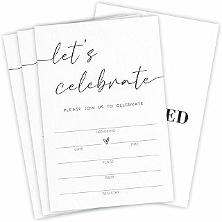 Let's Celebrate Party Invitations - 25 Pcs Minimalism White Party Invites Cards with Envelopes For Birthday, Wedding, Engagement, Baby Shower, Bridal Shower Party - Party Favor & Supplies - C03