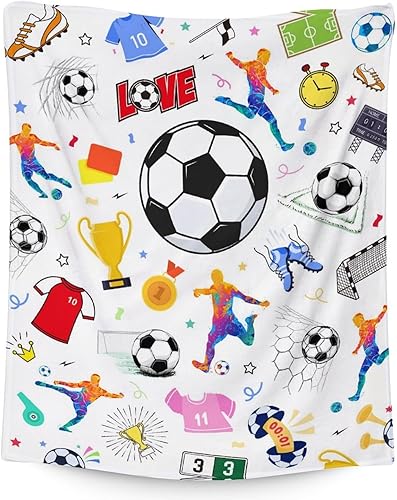 Miniatura 24 de Regalos de fútbol personalizados, manta grande de 50 x 60 pulgadas para niños y niñas, manta suave y acogedora para equipo de fútbol, manta