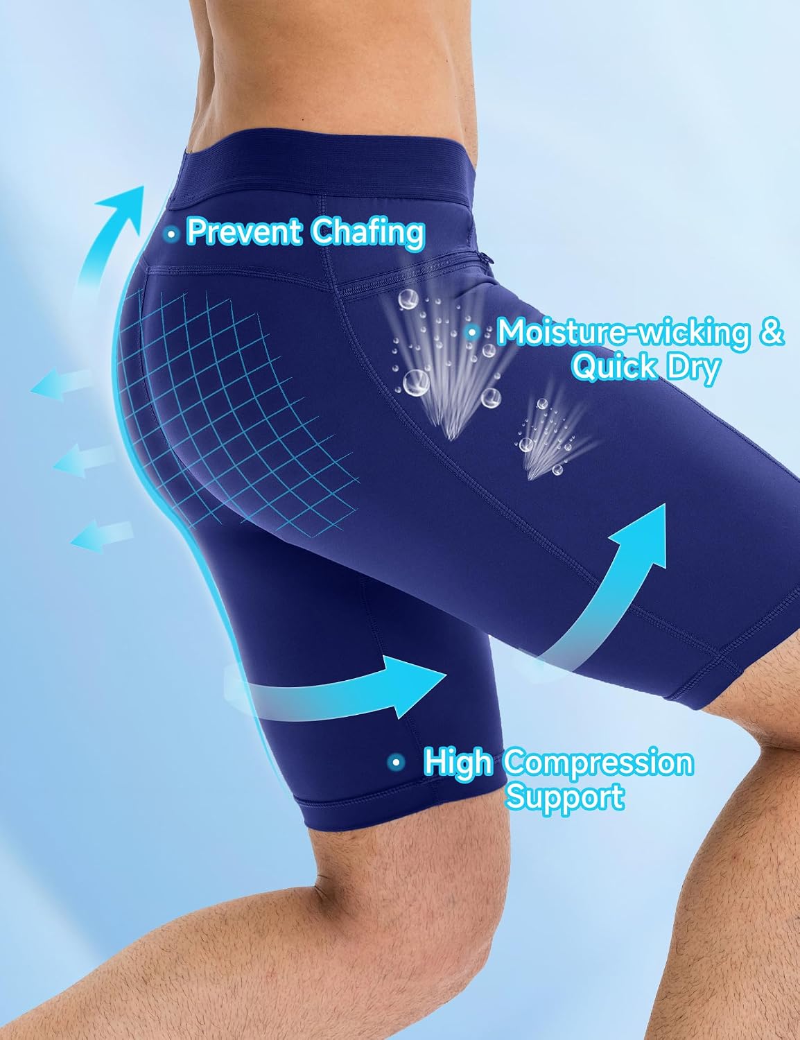 SPVISE Men's Compression Shorts Running Workout Spandex Shorts Cooling Performance Underwear Shorts Tights with Zipper Pocket