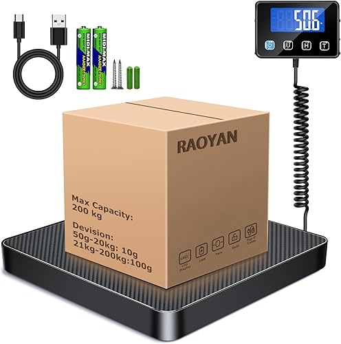 Miniatura 8 de Báscula de envío, báscula digital de alta precisión de 440 lb/0.5 oz para paquetes con retención, función de tara, báscula postal para pequeñas