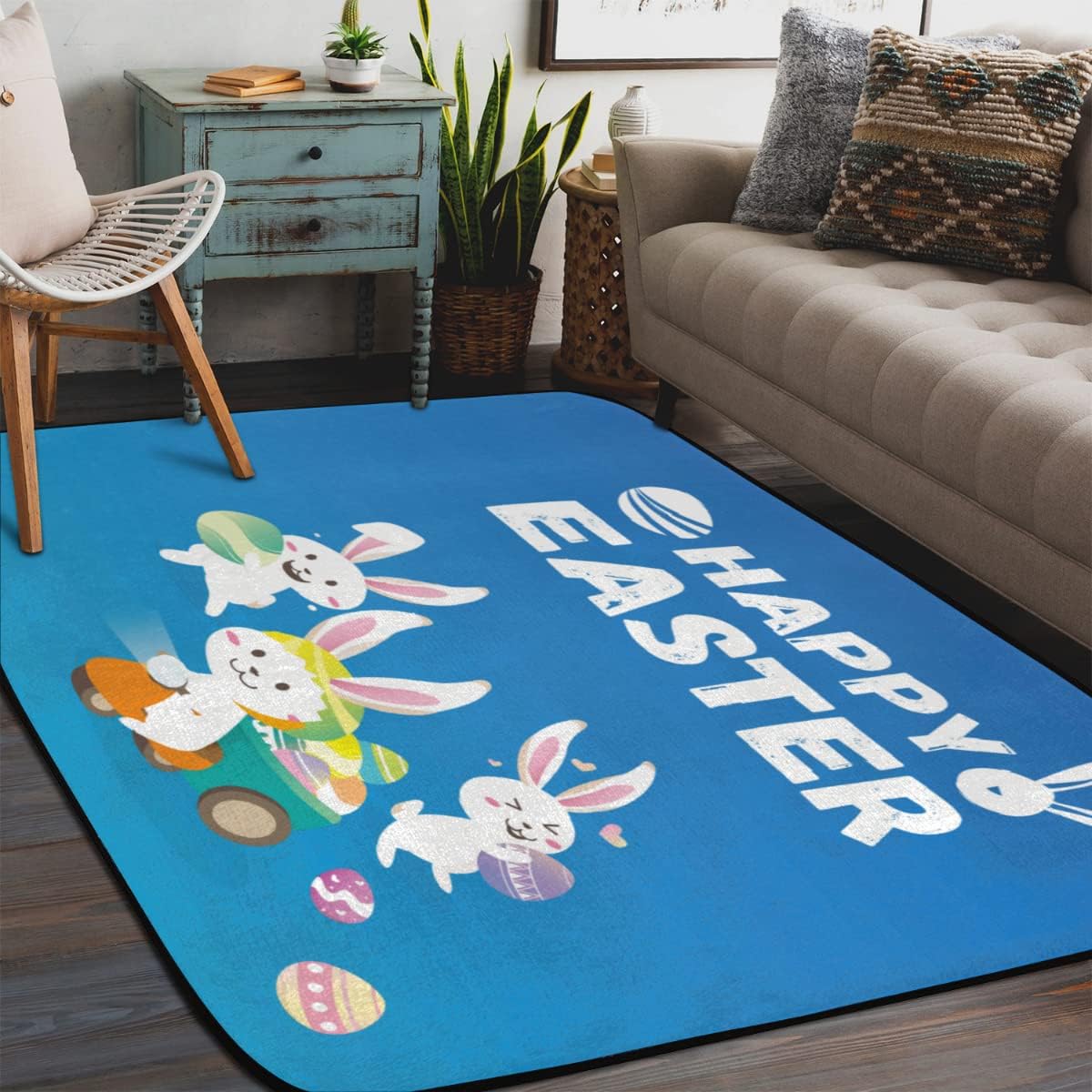 4 x 6 feet Happy Easter Funny Rabbits Super Soft Area Rug for Kids Baby Nursery, Kids Girls Nursery Soft Rug Home Decor Rug, Fuzzy Rugs for Nursery