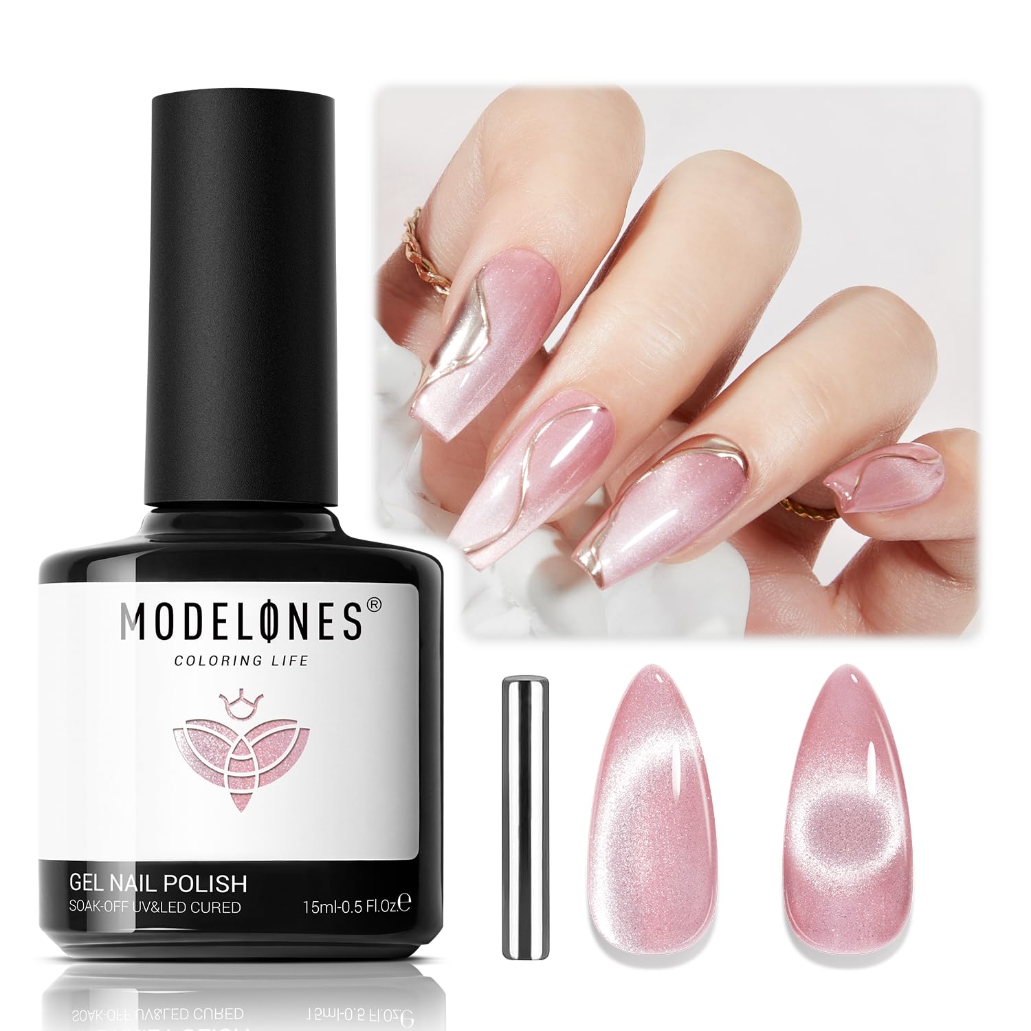 modelones Cat Eye Gel Nail Polish, 15ML Shimmer Pink Gel