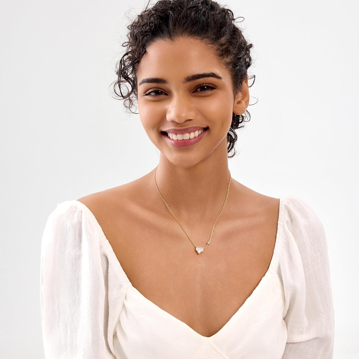 E Gold Love Heart Necklace for Women, 14K Gold Plated Cubic Zirconia Pendant Necklaces, Christmas Valentine's Day Wedding Anniversary Birthday Jewelry Gifts for Her Wife Mom - Image 2