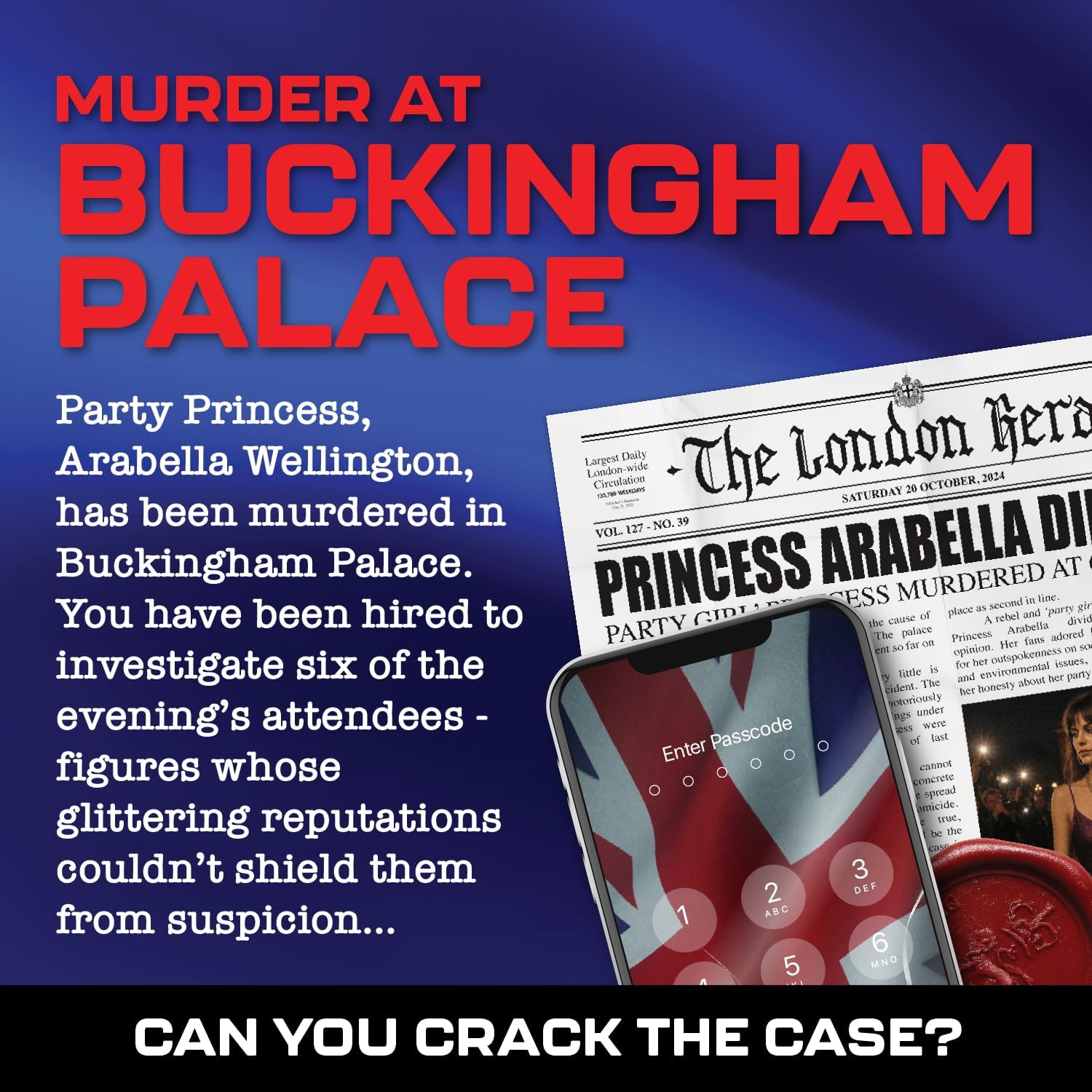 Lucky Egg MMC Buckingham Palace – Murder Mystery Game for Adults & Teens – 43 Evidence Pieces, 150 Min Gameplay (3/5 Difficulty) – Cold Case Files Detective Game for 1+ Players