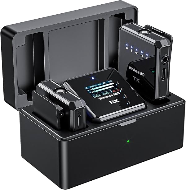Micrófono de Solapa Inalámbrico TTQ con Cancelación de Ruido, Transmisión de 656 pies, Batería de 24 Horas, Sistema de Micrófono de Solapa Compacto para Cámaras DSLR/iPhone/Android/Transmisión en Vivo (Negro) USB
