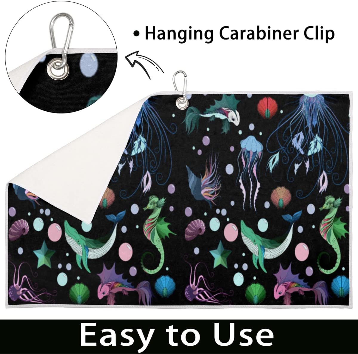 Marine Life Golf Towel Microfiber Club Cleaner with Carabiner Clip Water Absorption Quick Dry Golf Towels for Women Men Golf Accessories 15 X 24 Inch