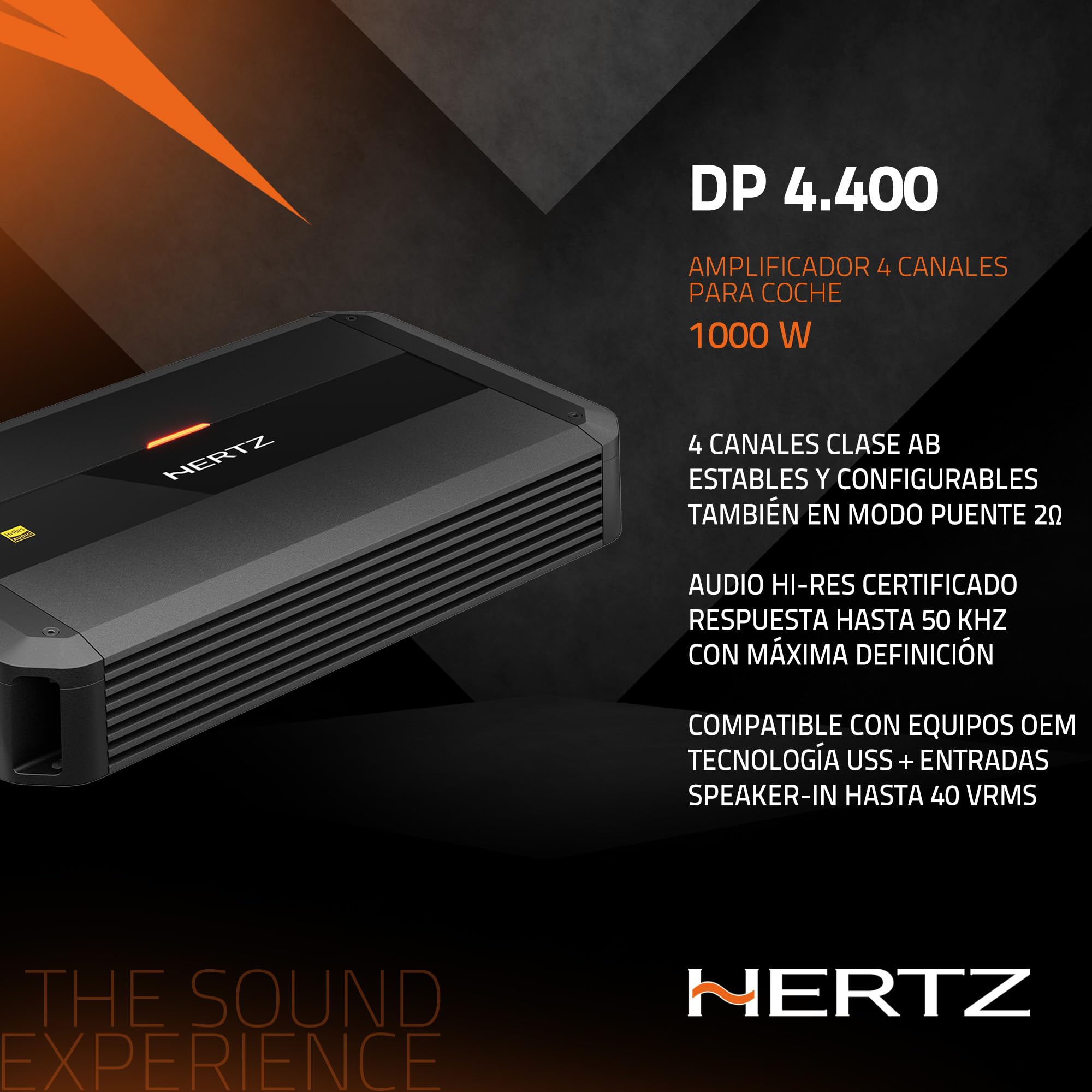 Hertz Dieci Power DP 4.400 – Amplificador Clase AB de 4 Canales con 4x125 W RMS @ 2 Ω, Alta dinámica para instalaciones de Audio multivía