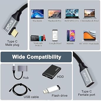 DCHAV 100W USB C to USB C Cable Male Female 10Gbps Data Transfer 2M