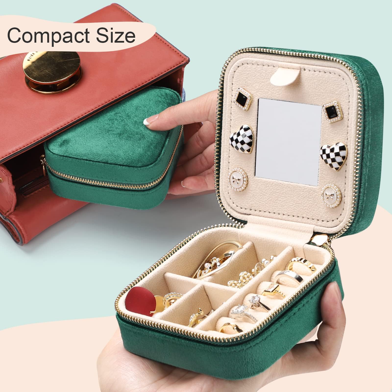 Mini Boîte à Bijoux De Voyage En Velours Avec Miroir, Boîte à