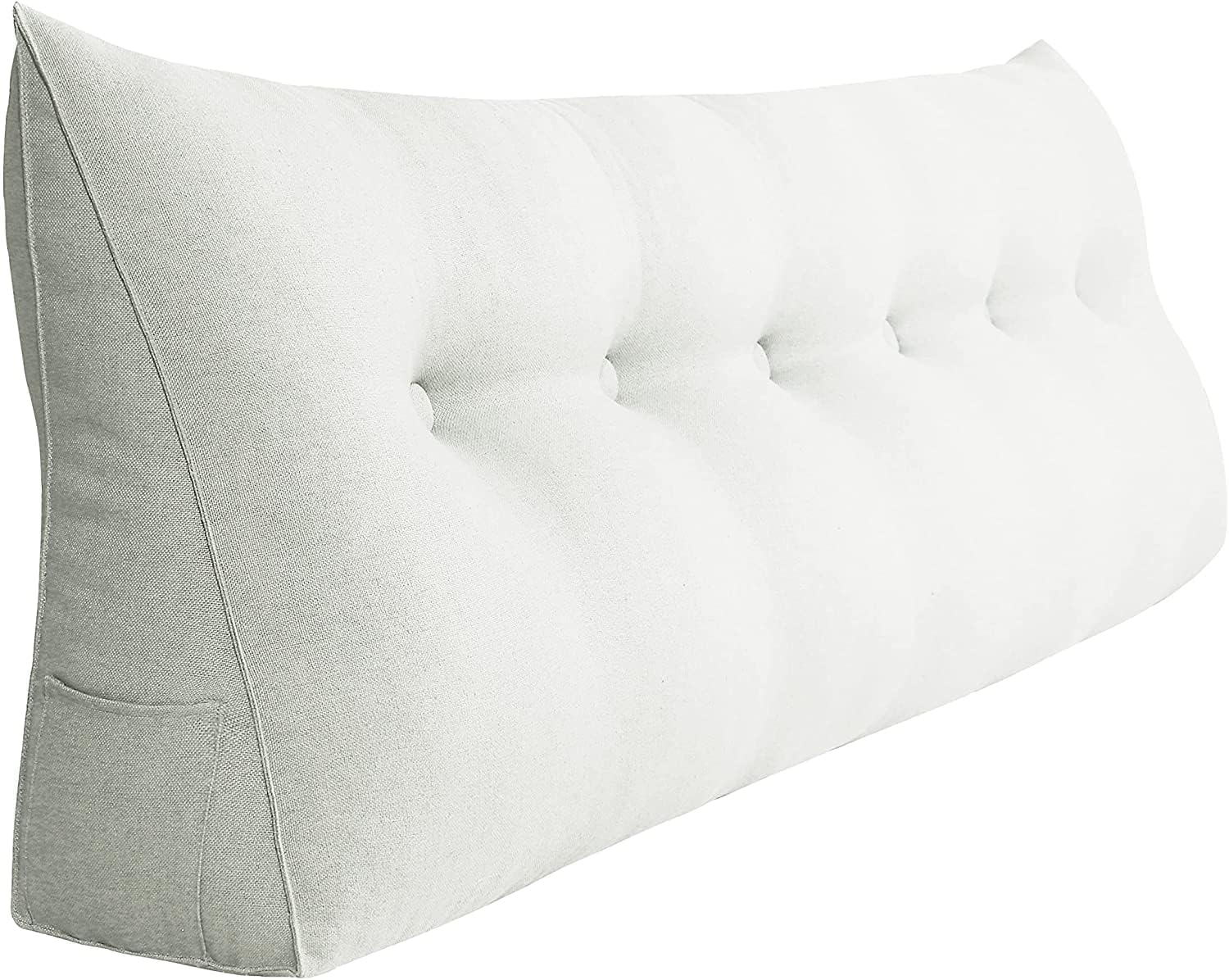 INDIDECOR80561 Classic Decorative Bed Pillow Large Wedge Pillows Throw Headboard Back Support Body Lumbar Backrest Reading Linen Off White 180 cm x 21 cm x 50 cm