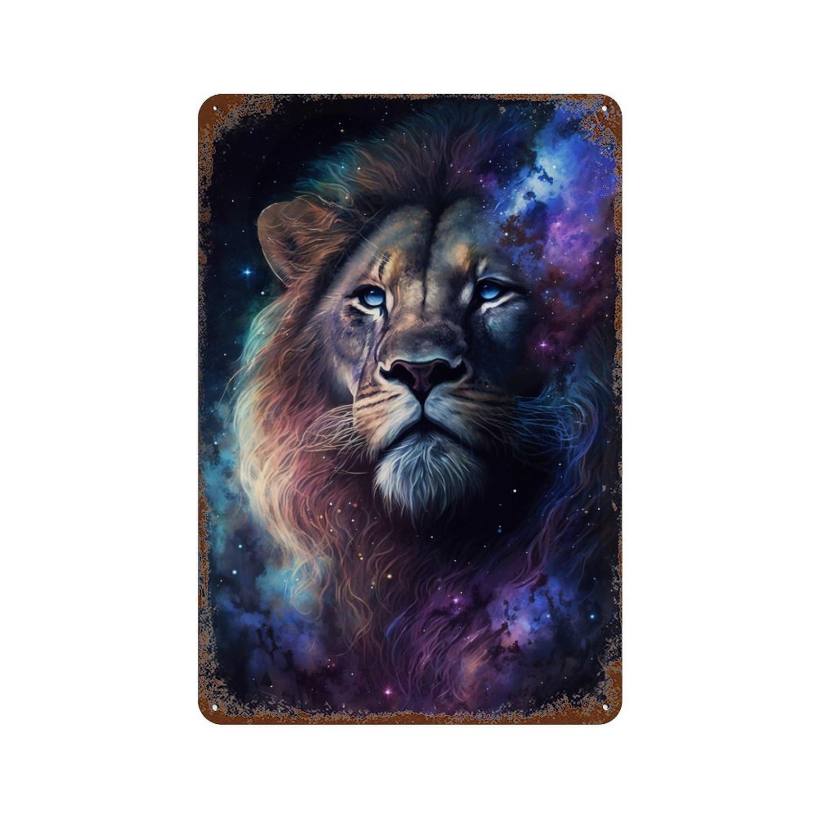 Cosmic Lion Art Print-8 Aged Metal Wall Plaque 11.8"x7.9", Classic Wall Plaque for Garage, Pub Or Kitchen
