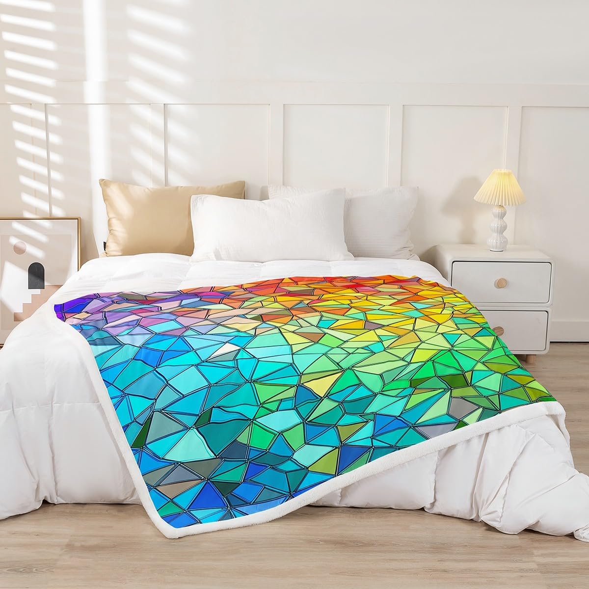 Erosebridal Rainbow Throw Blanket Throw 50"X60" Colorful Rainbow Tie Dye Sherpa Blanket Iridescent Sequins Plush Blanket For Girls Women Kids Teens Geometric Triangle Fleece Blanket For Bed Sofa Couch