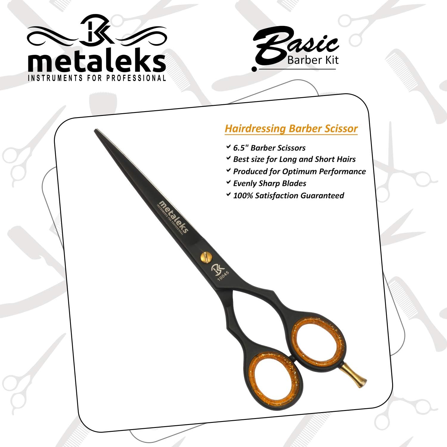 Hair Cutting Scissors - Personal Barber Hair Scissors Set - Stainless Steel - Includes Cutting Shear, Razor, 5 Blades, 2 Combs, Oil Bottle, in Gift Case