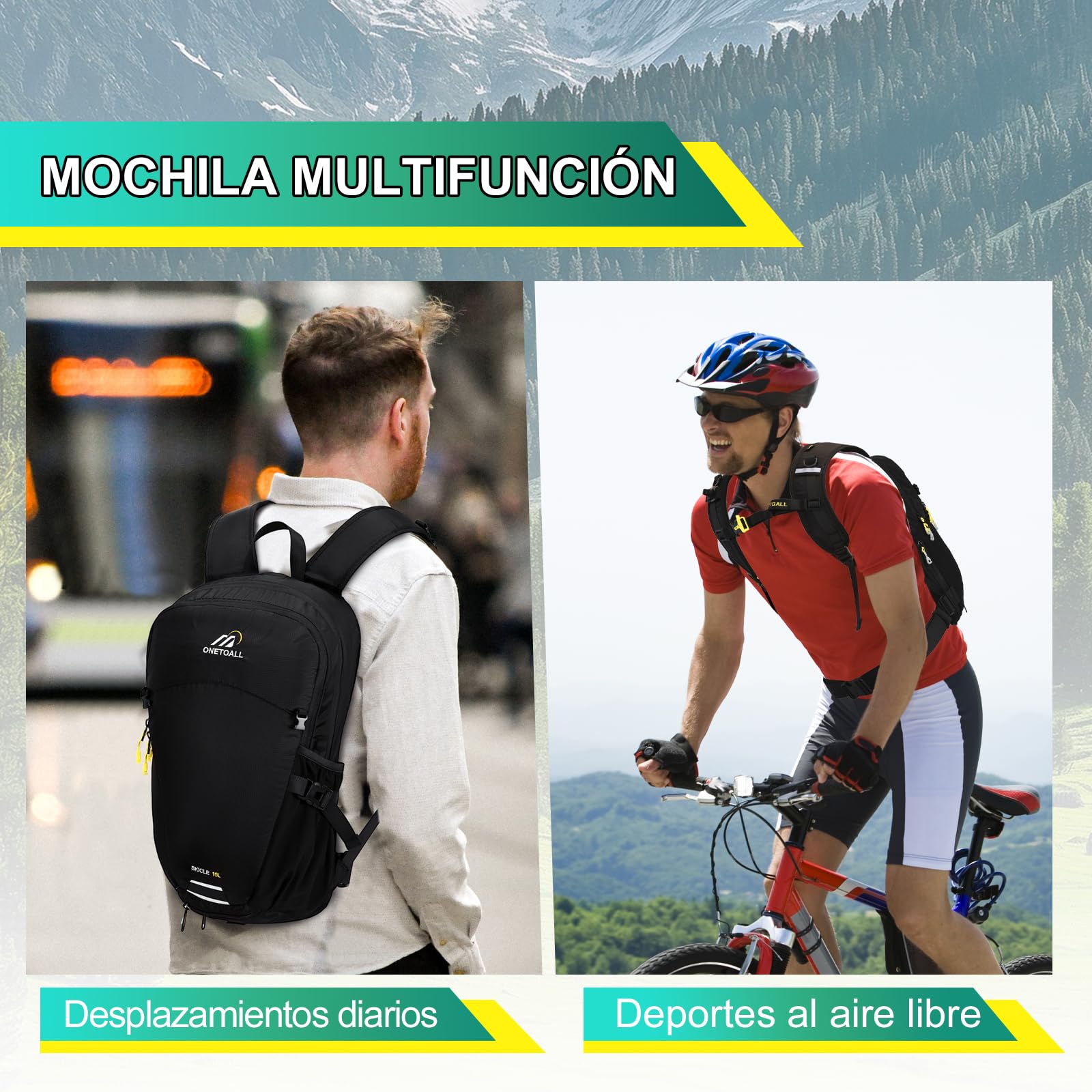 Mochila de Ciclismo 15L / 20L con Funda Impermeable, Mochila Hidratación Mtb para Hombre y Mujer, Mochila Senderismo Pequeña y Antirrobo para Moto, Esquí, Bicicleta, Montaña y Running