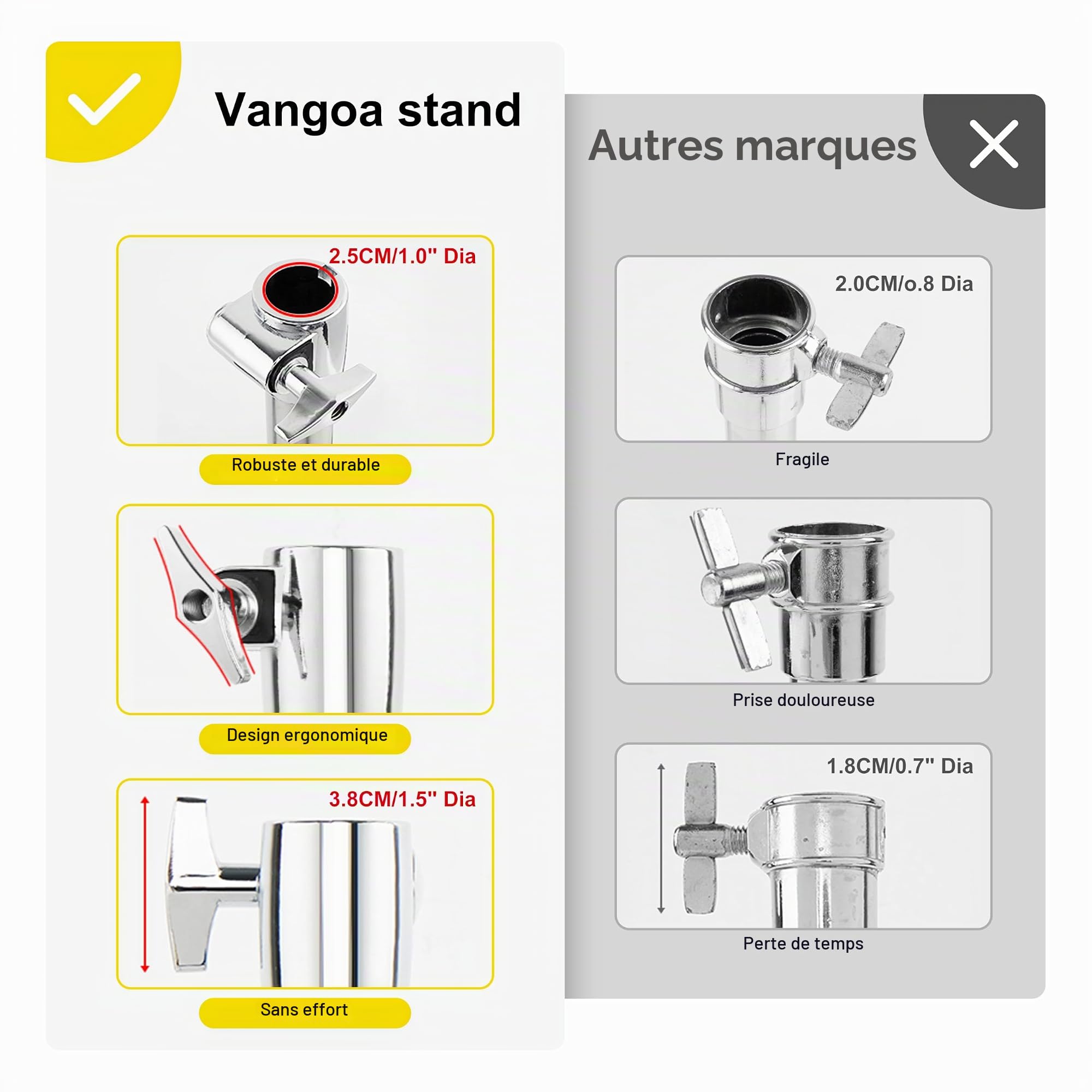 Vangoa Support Pour Caisse Claire Stand,Pied Caisse Pour Claires Léger À Hauteur Réglable De 41 À 60 Cm Avec Double Renfort Et Sac De Transport Pour De 10" À 15"