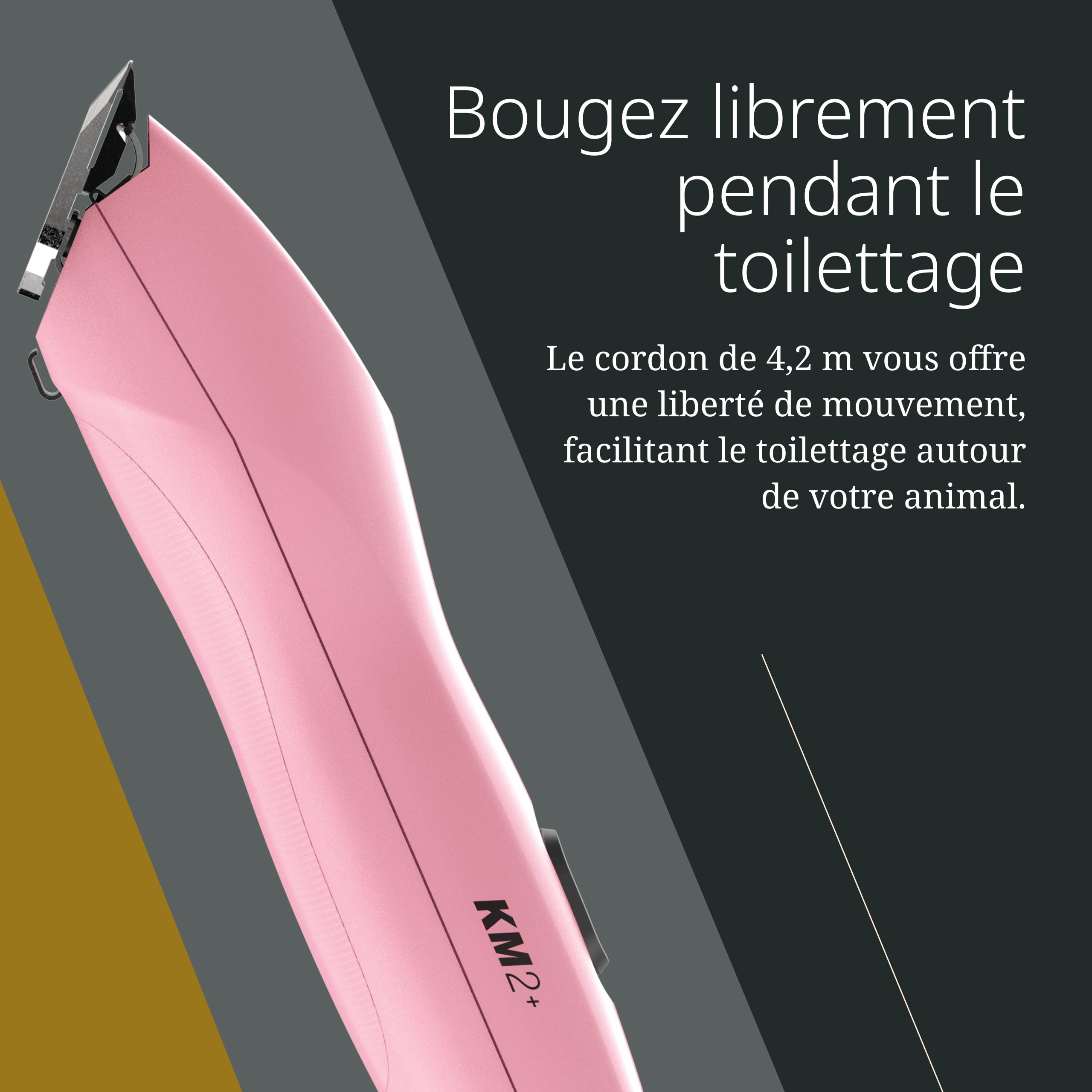 Wahl KM2+, Tondeuse Filaire pour Animaux, Légère, Rose | Tondeuse Filaire pour Animaux, Lame Prime #10 en Acier Trempé, 2 Vitesses 3000 et 3400 tr/min, Câble 4,2 m, Silencieuse