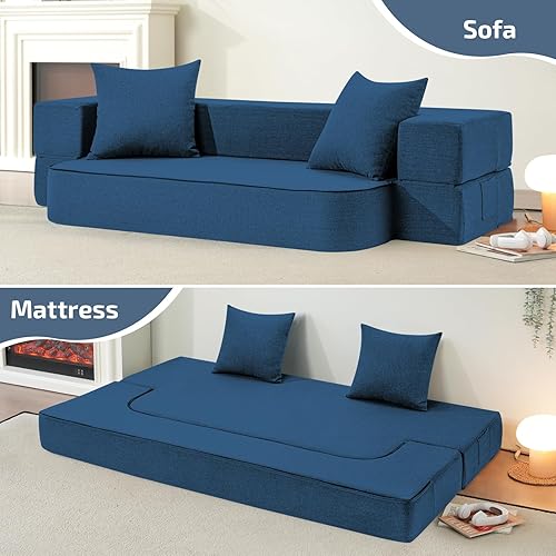Miniatura 35 de Sofá cama plegable 2 en 1 con almohada, silla plegable, sofá de piso y colchón para dormir, funda lavable y silla de espuma viscoelástica para sala