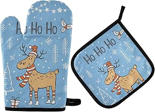 Rękawice do piekarnika i uchwyty do garnków zestaw Boże Narodzenie Ho Ho renifer rękawice do piekarnika pogrubione długie rękawice kuchenne wielokrotnego użytku rękawice do piekarnika do grilla, piekarnika, grillowania