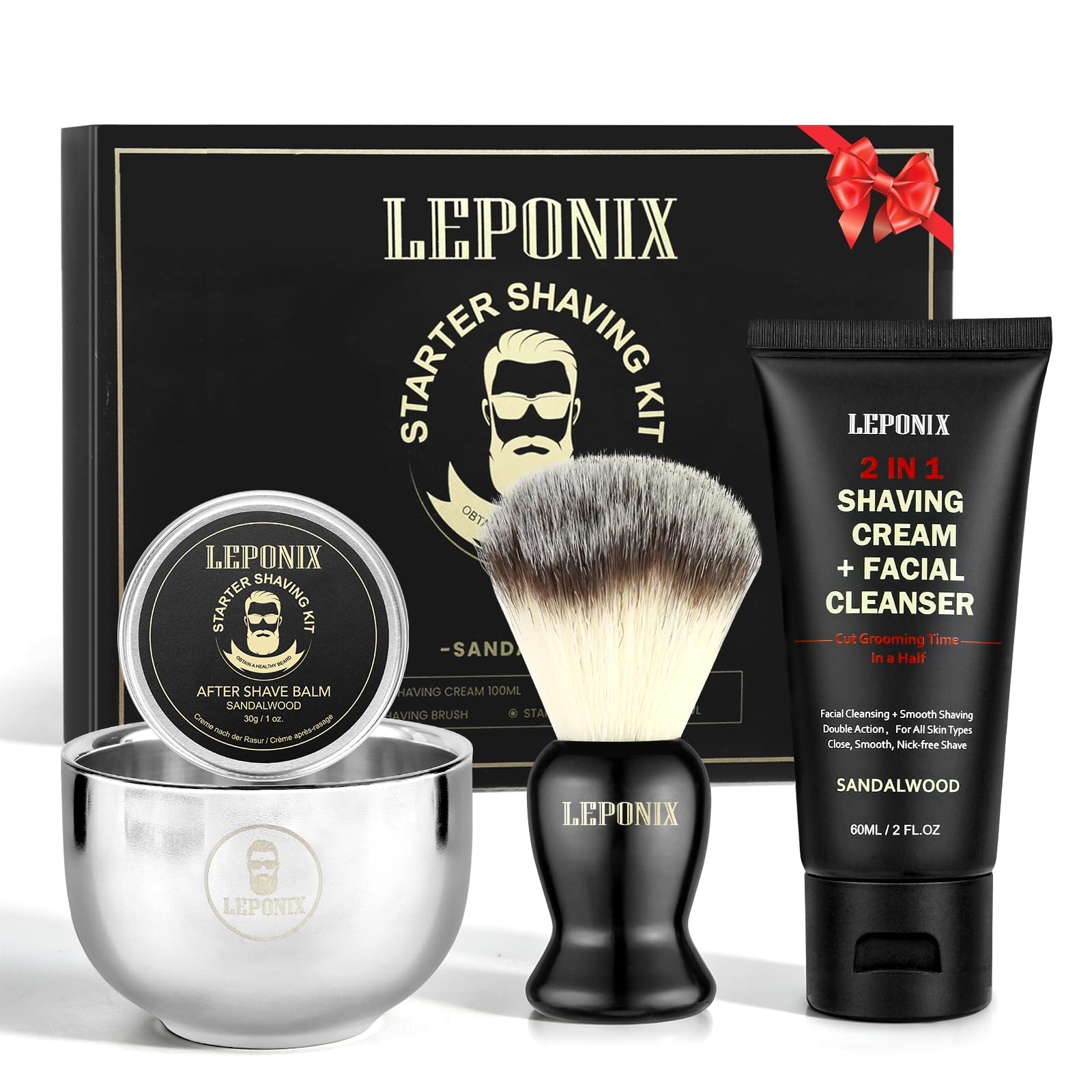 LEPONIX Men's Sandalwood Shaving Kit with Bowl and Brush