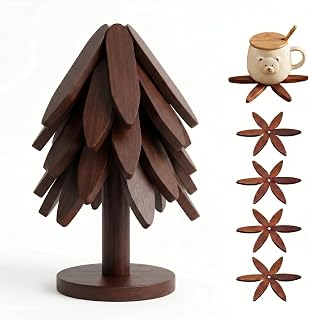 Wooden Tree Trivets Natural Foldable Black