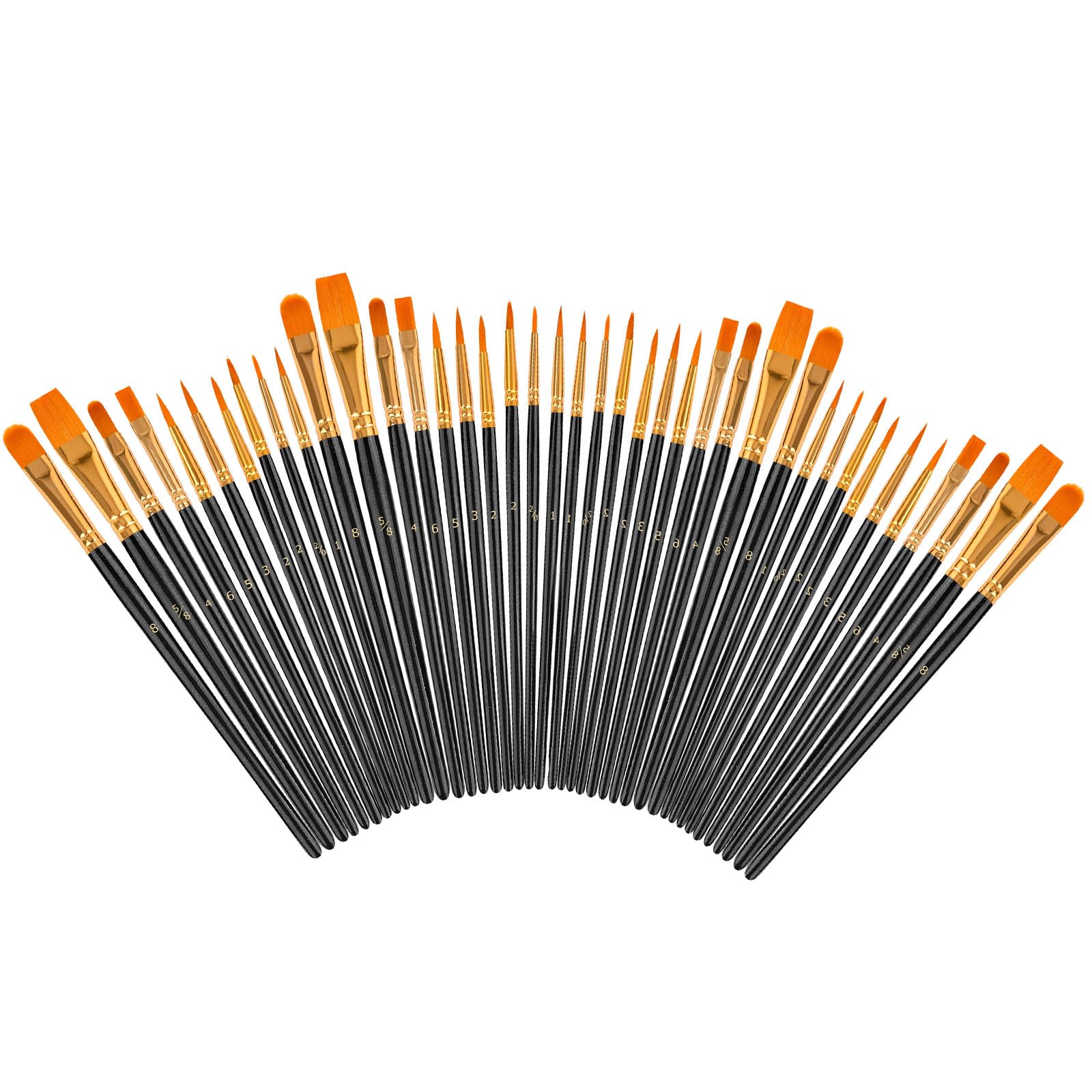 Soucolor 40-Pc Round Tip Paint Brushes, Acrylic Oil Watercolor, Black