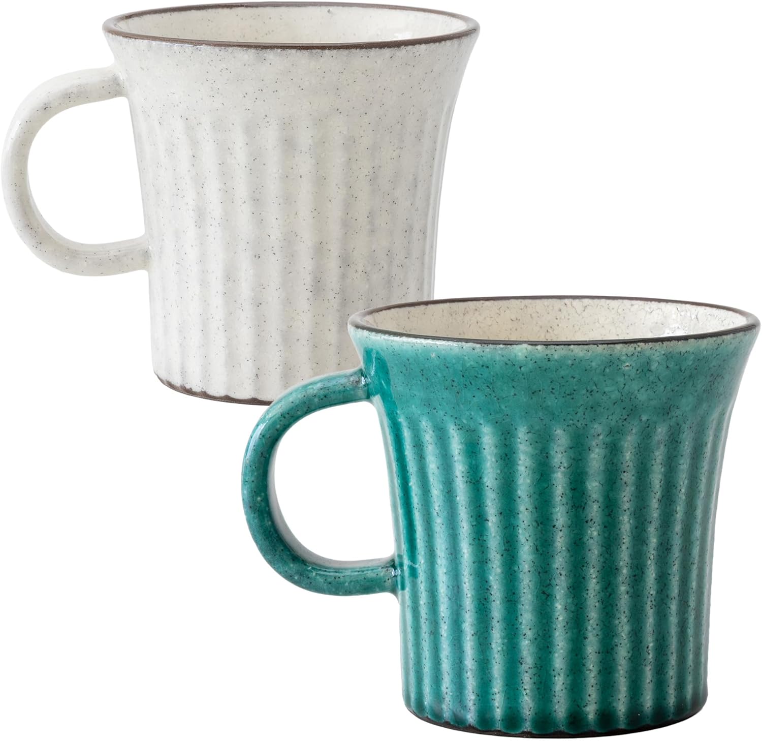 Asayu Japan Kairagi Teal & White Ceramic Cup Set, Handcrafted Stoneware Mugs (Set of 2)