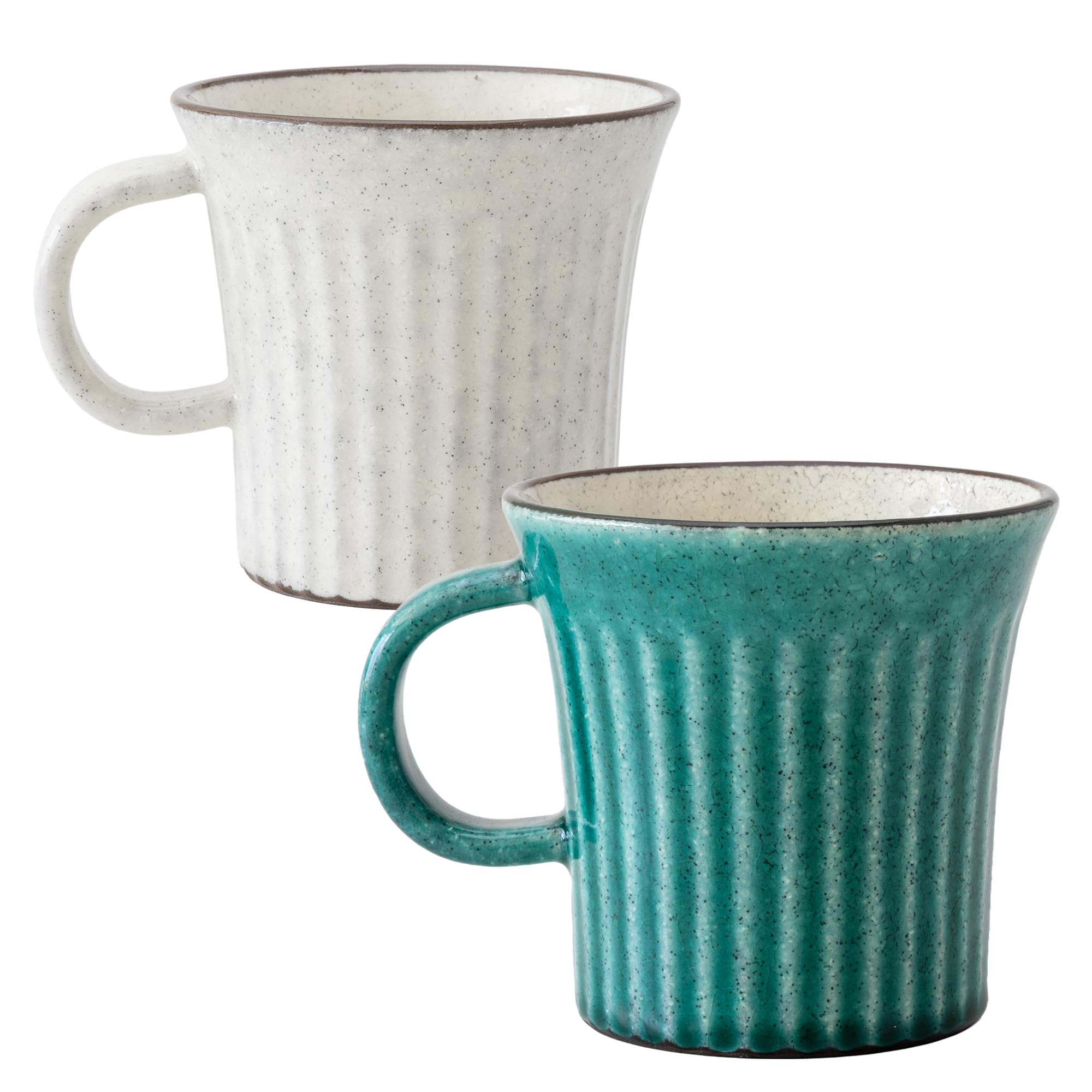 Asayu Japan Juego de Tazas – Cerámica Artesanal Japonesa Kairagi, Color Turquesa y Blanco, Set de 2 Tazas de Té Hechas a Mano en Japón