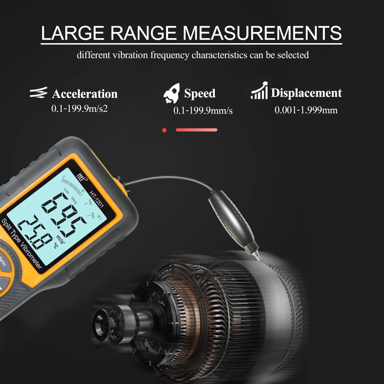 Vibration Analyzer Tester High Accuracy Handheld Auto Switch Range