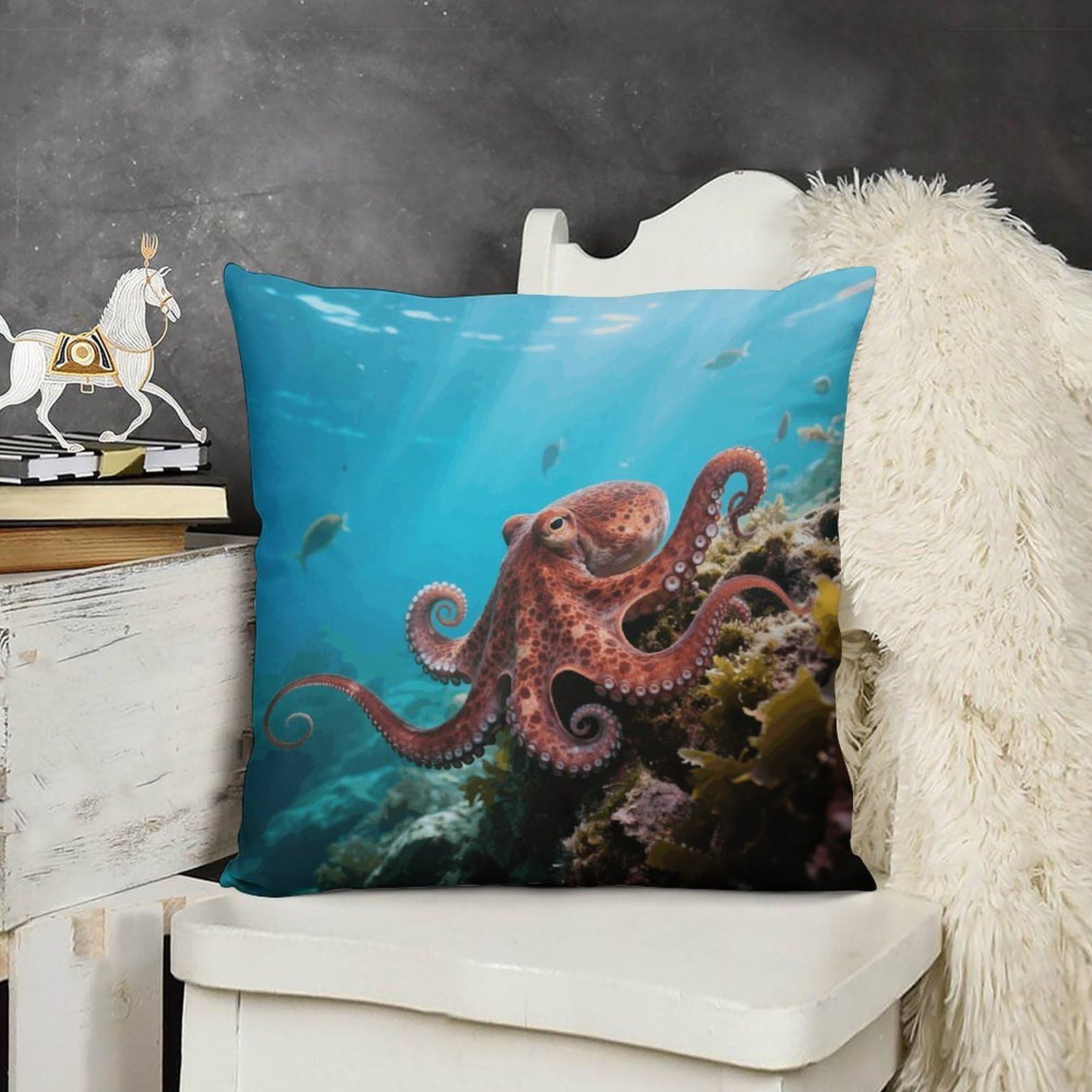 FodPand Boho Farmhouse Octopus Pillow Covers with Hidden Zipper 24x24 Soft Plush Cushion Cover Decorative Throw Pillow Cases for Couch Bed Sofa Living Room Indoor Outdoor Home Decor