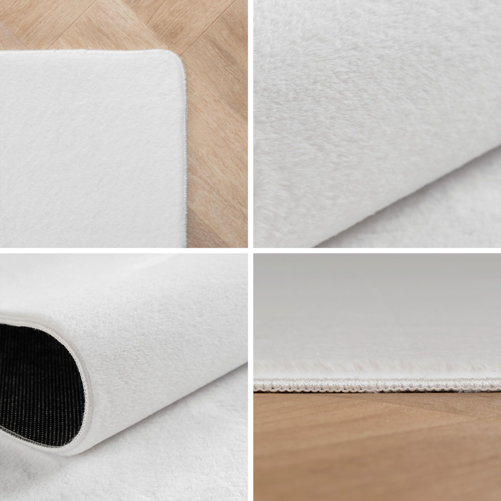 Carpettex Tappeto Bianco 160x220 cm Tappeto Lavabile a Pelo Corto, Antiscivolo e Morbido, Design Monocromatico Moderno per Soggiorno, Cucina e Corridoio, Camera da Letto