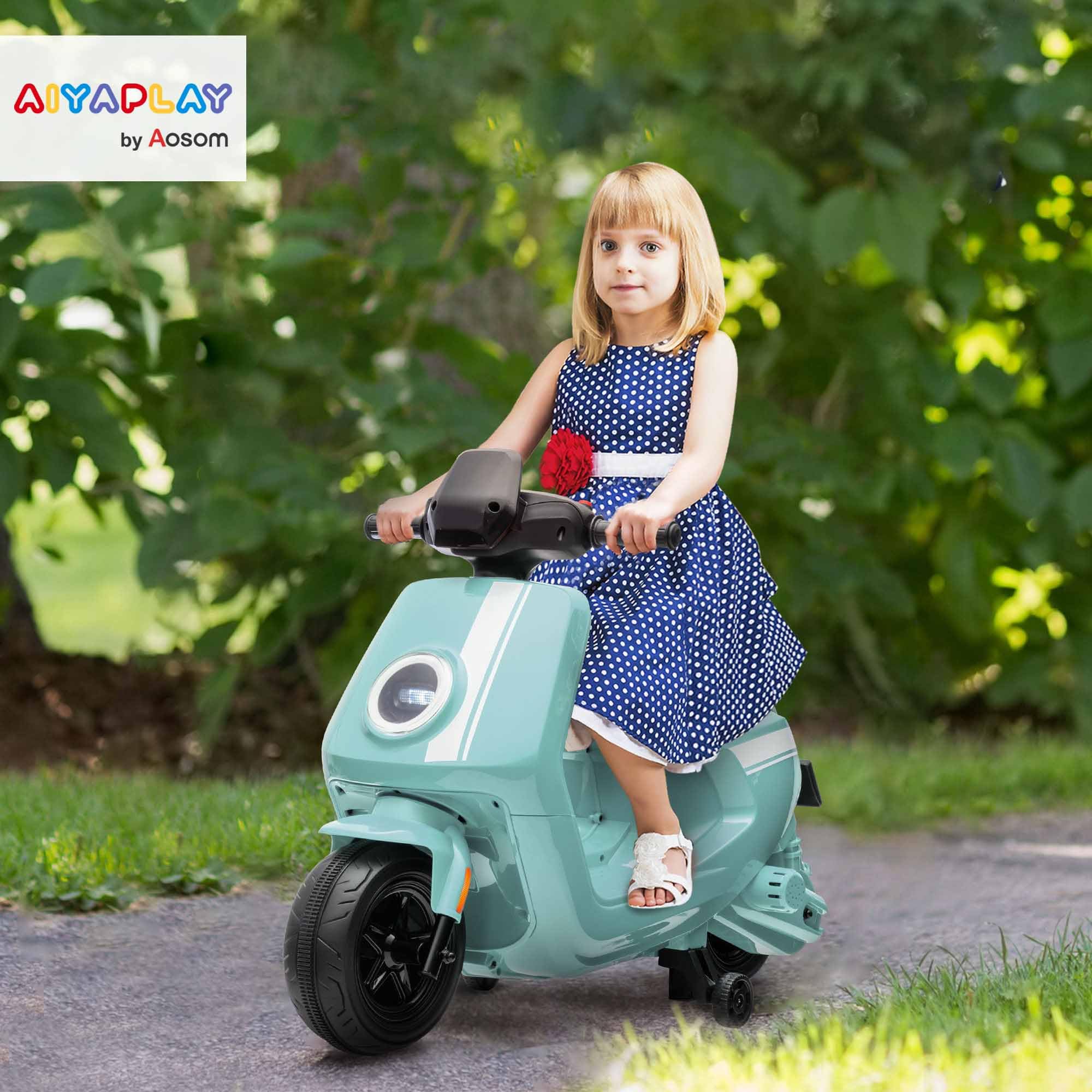 AIYAPLAY Kinder Elektro-Motorrad, 6V Kindermotorrad mit Scheinwerfer, Musik, Vor- und Rückwärtsgang, Trainingsräder, 1,5-3 km/h, Elektromotorrad für 1,5-3 Jahre Kinder, Grün