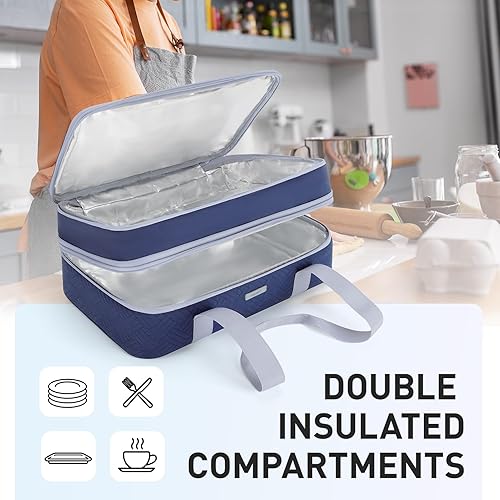 Miniatura 6 de TOURIT Cazuela aislada de dos pisos para alimentos calientes o fríos, transportador térmico expandible de alimentos para comidas de picnic, fiestas