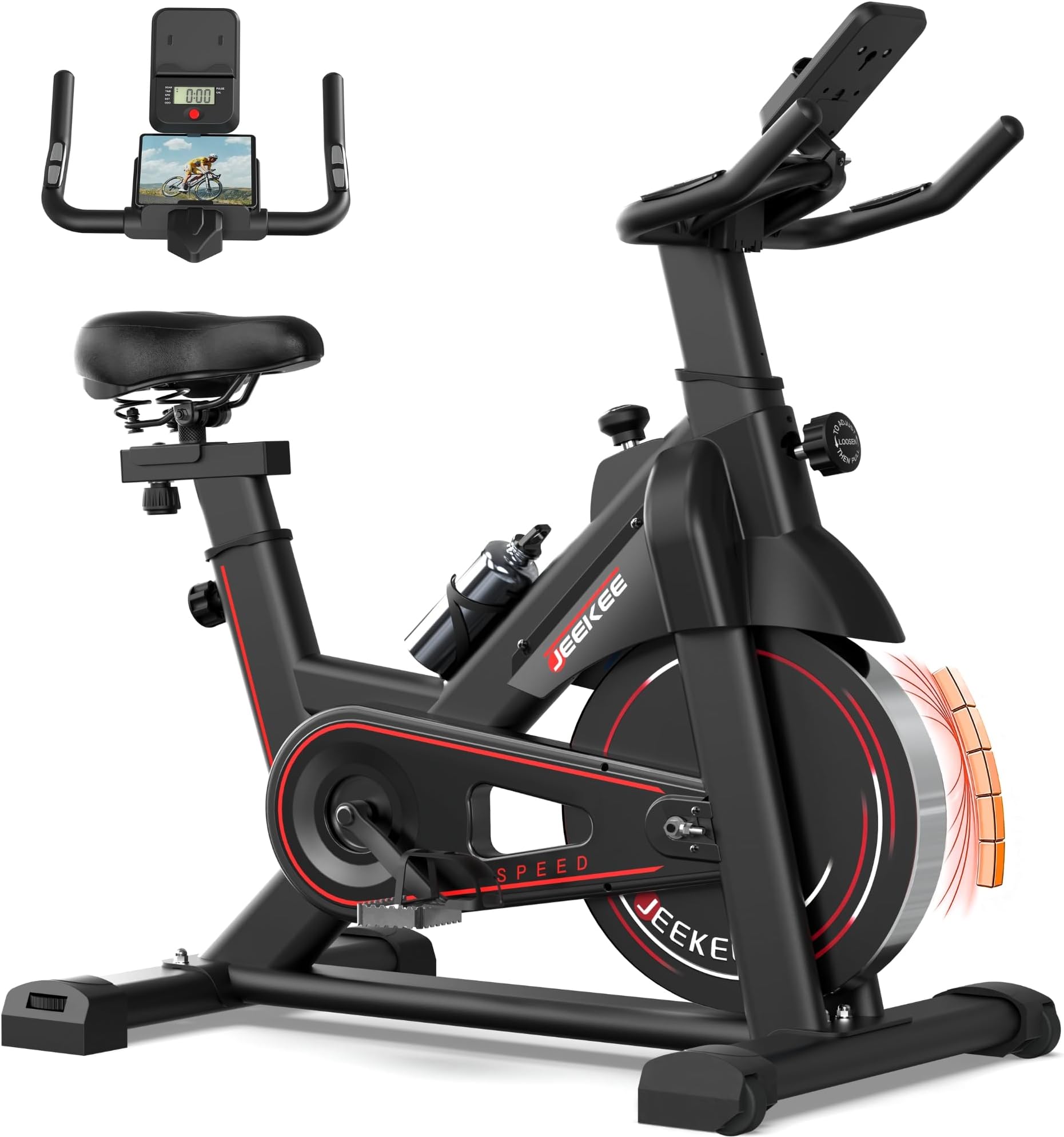 JEEKEE Magnetic Exercise Bike for Home, 330 lb Weight Capacity,Silent Drive