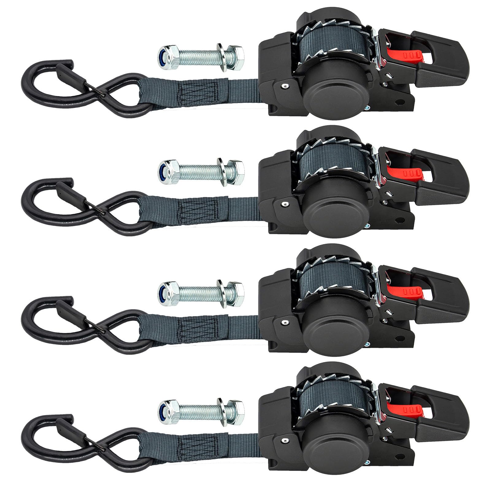 Karlak Cinghie a Cricchetto Retrattili Cinghie di Ancoraggio per Carichi Pesanti da 1 Pollice X 11,5 Piedi per Motocicli Camion Confezione da 4 Nere