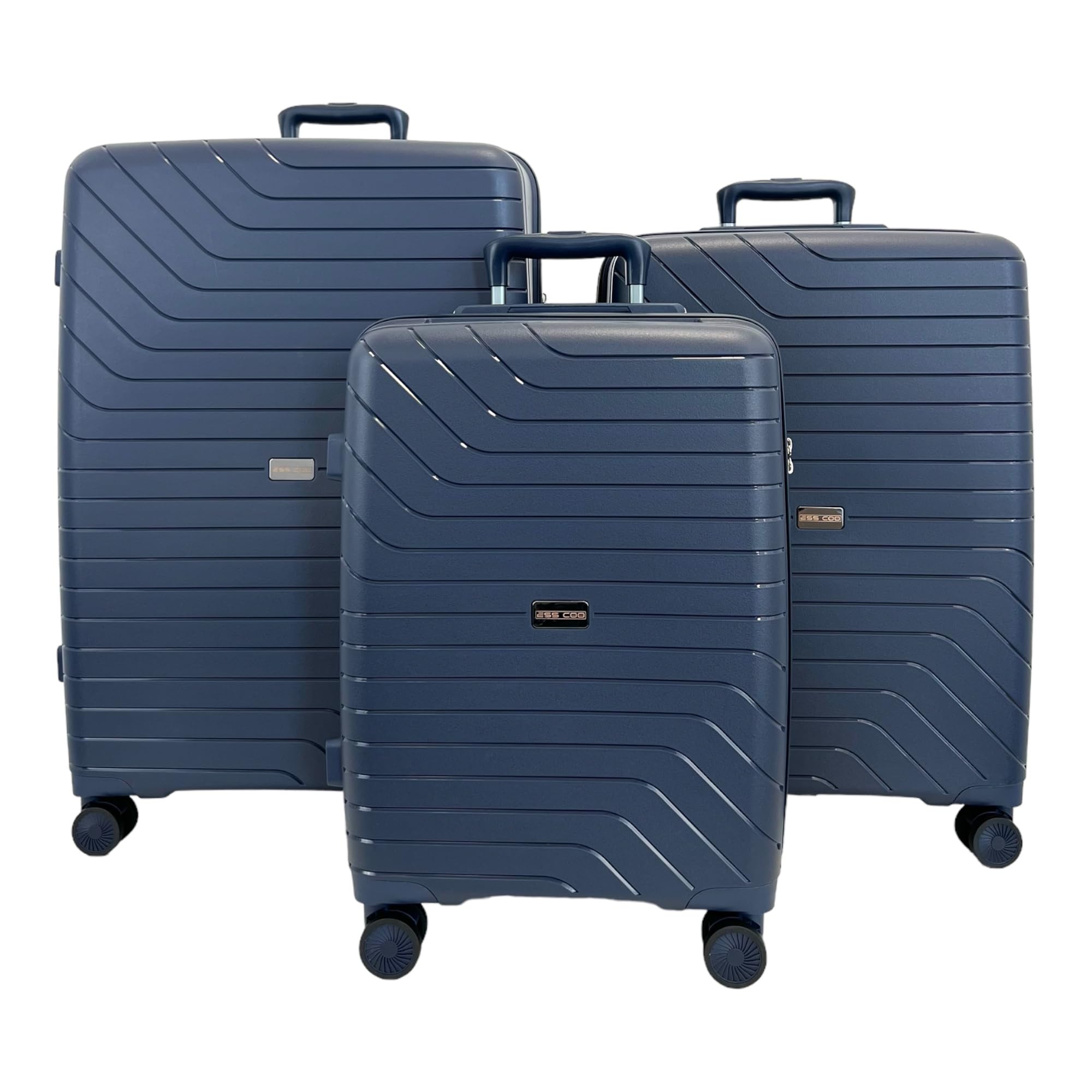 Set de 3 Valises/Bagages Rigides incassable en Polypropylène (PP) à 4 roulettes pivotantes avec Serrure TSA intégré (Bleu Marine, Set de 3)