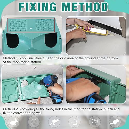 Miniatura 6 de Qualirey Paquete de 6 estaciones de cebo para ratas con 6 llaves, reutilizables, resistentes, para roedores, soporte para veneno de ratones, trampas