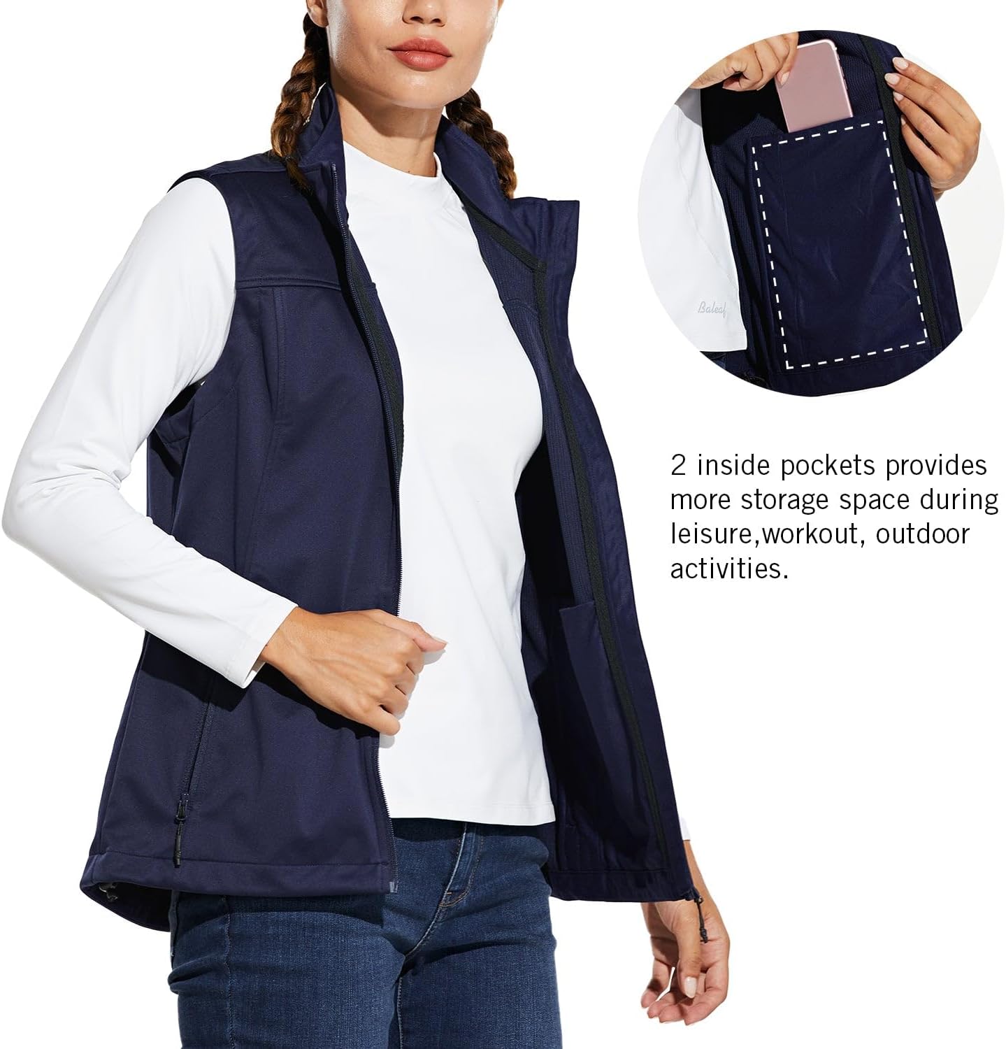 baleaf Women's Lightweight Vest Softshell Sleeveless Jacket Windproof Stand Collar with Zipper Pockets Running Hiking Golf - Image 7