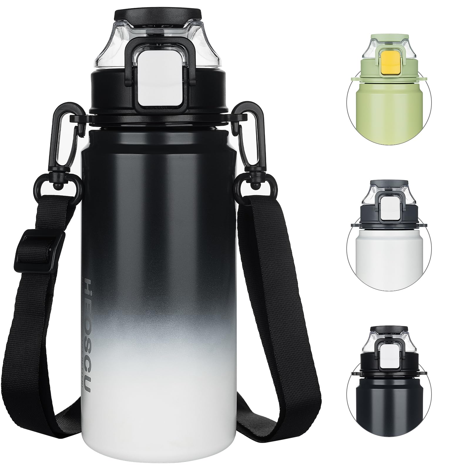 HUAXITRA Insulated Water Bottle Stainless Steel Sports Water Bottles with Straw, Double Wall Leakproof Thermal Flask with Handle for Cold and Hot Drink, Travel, Sports, Gym (Black, 600 ml)