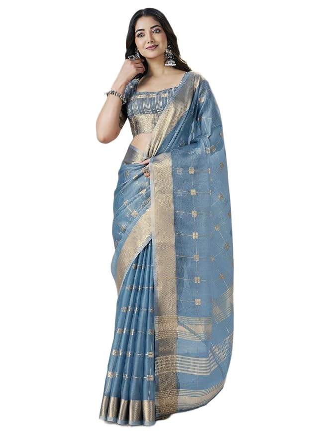 Satrani Women's Tissue Weaving Banarasi Saree with Unstitched Blouse Piece